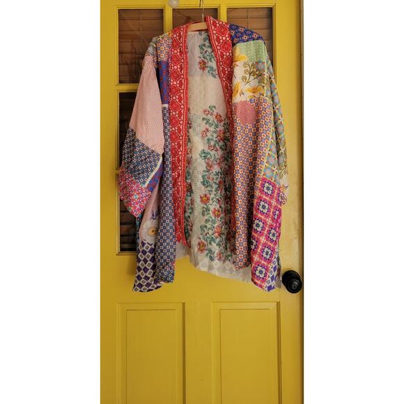 Johnny Was Onyx Reversible Silk Rayon Embroidered Floral Kimono Large - Picture 3 of 7